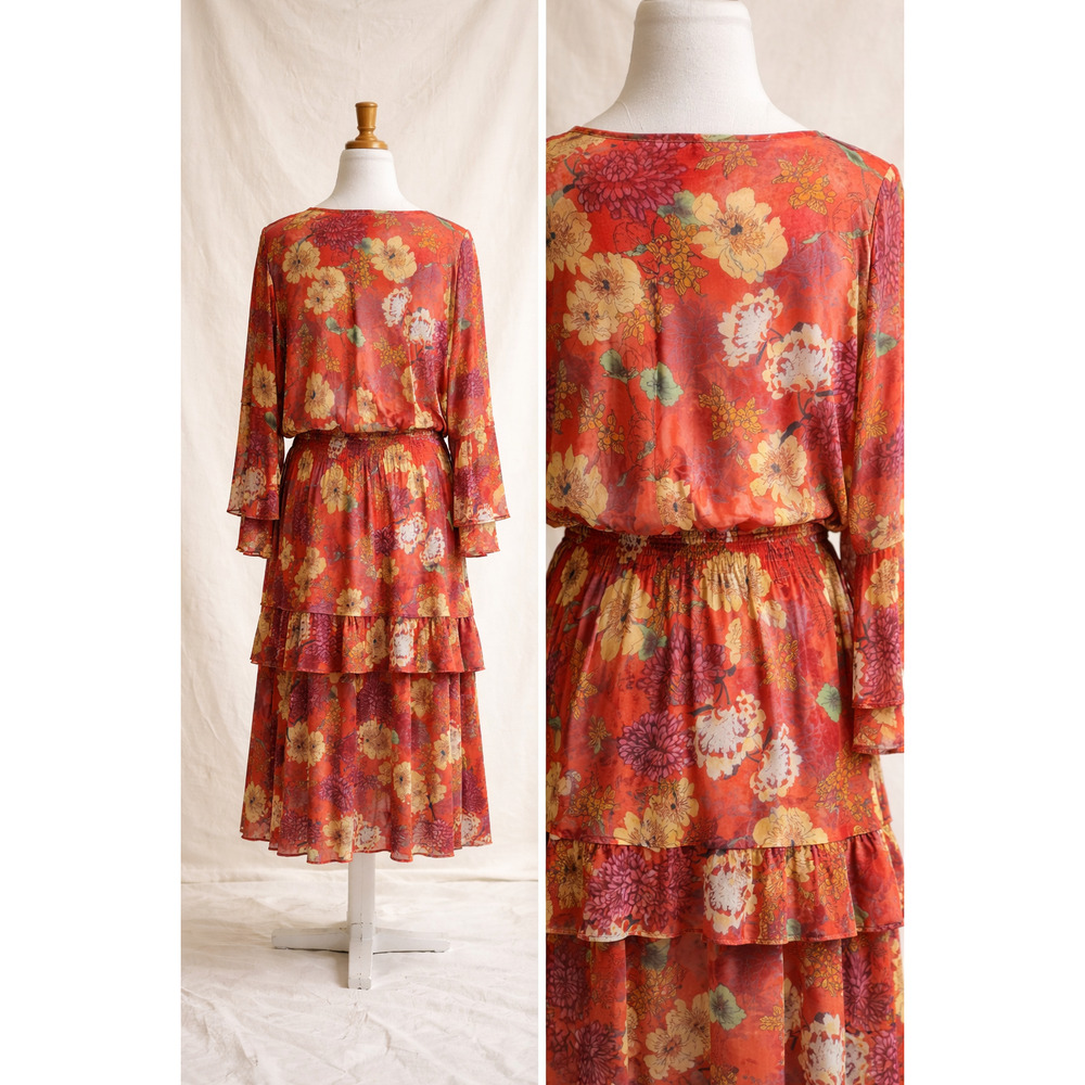 Reba XL Floral Midi Dress Boho Prairie Cottagecore Whimsical Western Rustic - Picture 2 of 12